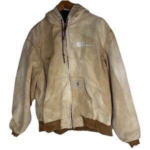 VTG Thrashed Distressed Carhartt Jos BRN Brown Hooded Jacket Made In USA 2XLarge